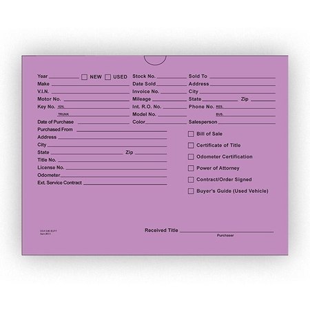 CAR DEALER DEPOT Vhicl Deal Envelopes (Deal Jackets) Printed, 9"X12", Dsa-546:Lavendar Pk 516-100